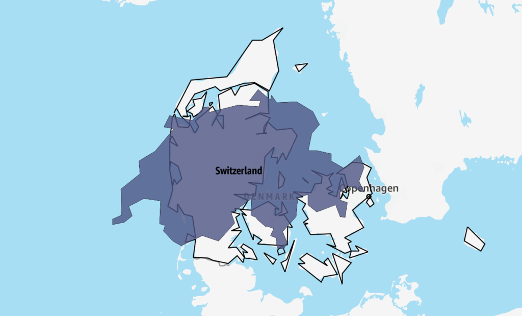 Størrelsen på Danmark vs. Schweiz, areal sammenligning Danmark og Schweiz, geografi i Europa, Danmarks størrelse i kvadratkilometer, Schweiz størrelse i kvadratkilometer, hvilket land er størst Danmark eller Schweiz, geografiske forskelle, befolkning og areal i Danmark og Schweiz, Danmarks flade land mod Schweiz bjerge, rejseinformation om Danmark og Schweiz, landesammenligning i Europa, Danmark vs. Schweiz fakta, nordeuropa vs. centraleuropa, dansk og schweizisk natur, størrelse og landskab sammenlignet