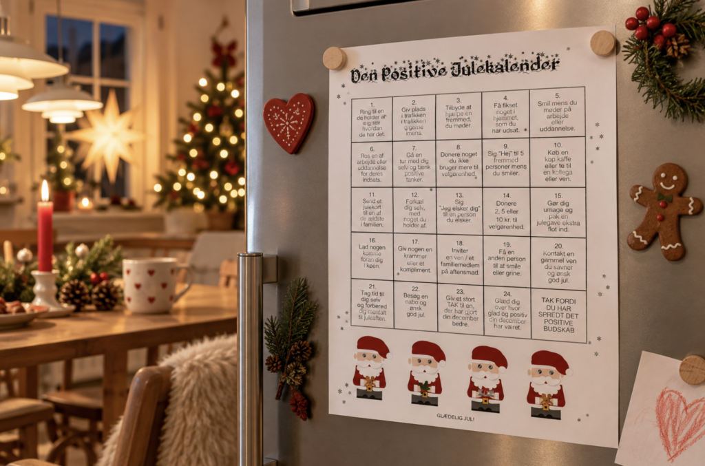 Den positive julekalender, positiv julekalender, gratis julekalender, print selv julekalender, julekalender til print, gratis julekalender til børn, positiv julekalender til børn, julekalender med positive budskaber, julekalender med søde ord, julekalender med komplimenter, julekalender med gode gerninger, julekalender med kærlige beskeder, alternativ julekalender, julekalender uden gaver, julekalender uden slik, hjemmelavet julekalender, DIY julekalender, kreativ julekalender, gratis juleprint, julekalender til familien, julehygge med børn, december med børn, hyggelige juletraditioner, positive tanker i december, sprede glæde i julen, nærvær i juletiden, juleaktiviteter for børn, julekalender med fokus på glæde, personlig julekalender, dansk juletradition, julepynt til hjemmet, julekalender på køleskabet, julekalender til ophæng, gratis download til jul, printbar julekalender, TeaTougaard.dk